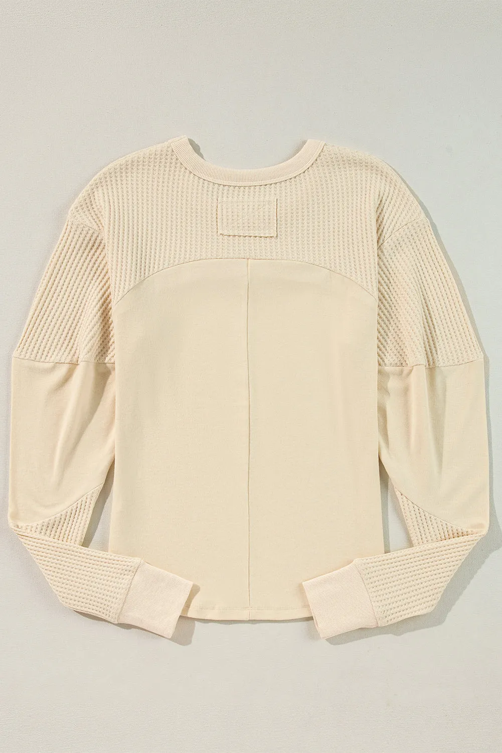 Beige Thermal Knit Patchwork Exposed Seam Long Sleeve Top sold by eAura product image thumbnail 5