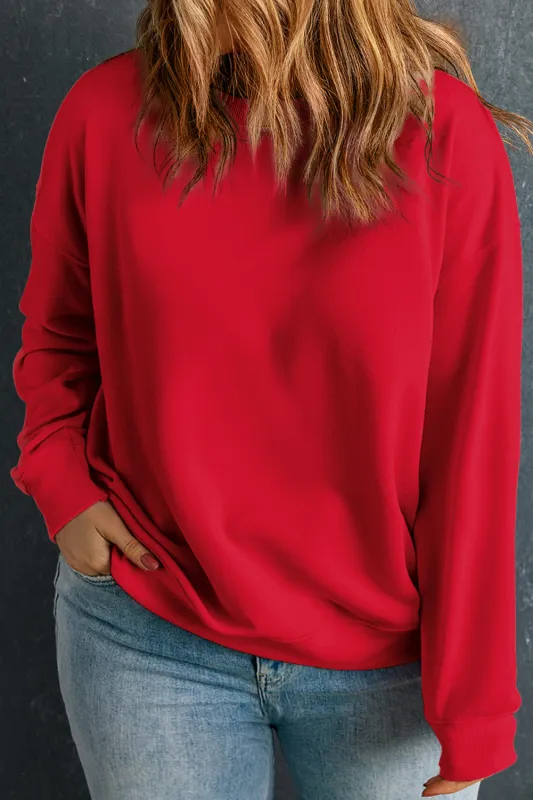Racing Red Solid Crew Neck Drop Shoulder Plus Size Sweatshirt sold by eAura