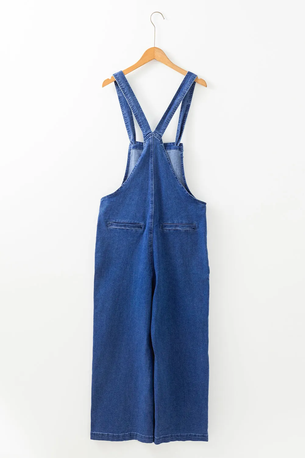 Blue Mineral Wash Knot Strap Patched Pocket Wide Leg Denim Overalls Dungarees sold by eAura product image thumbnail 5