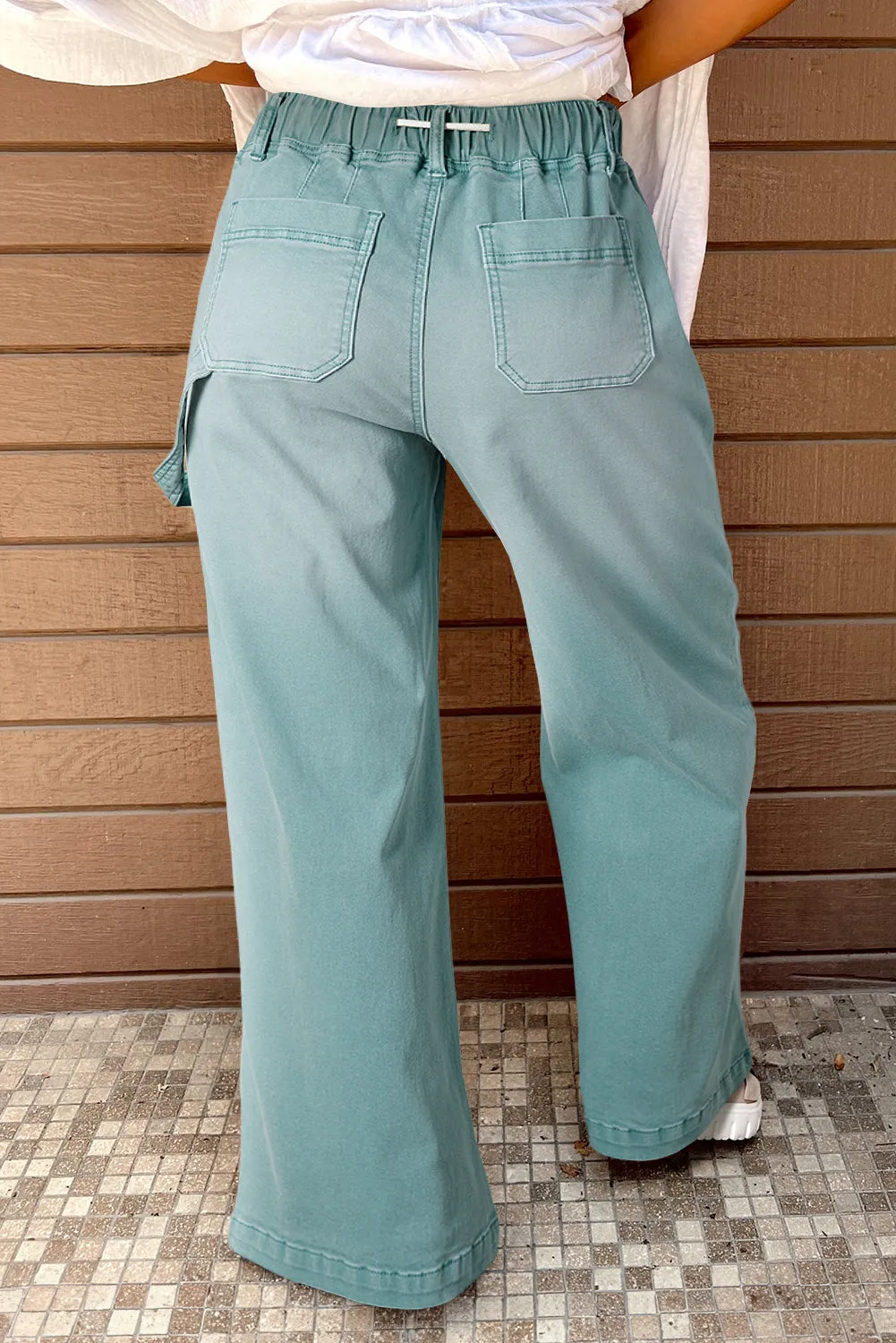 Smoke Green Mineral Wash Drawstring High Waist Wide Leg Jeans sold by eAura product image thumbnail 2