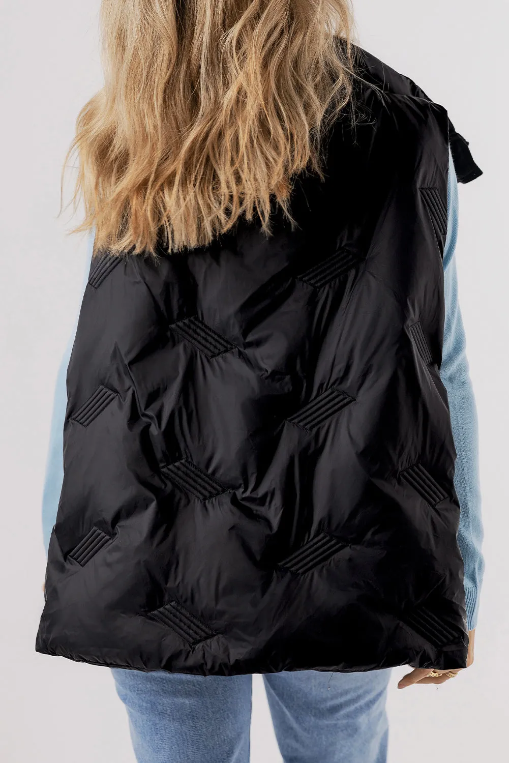 Black Quilted High Neck Zip Up Jacket Vest sold by eAura product image thumbnail 2