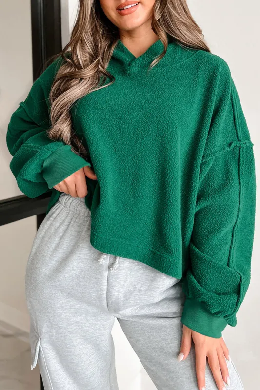 Dark Green Sherpa Fleece Drop Shoulder Hoodie sold by eAura