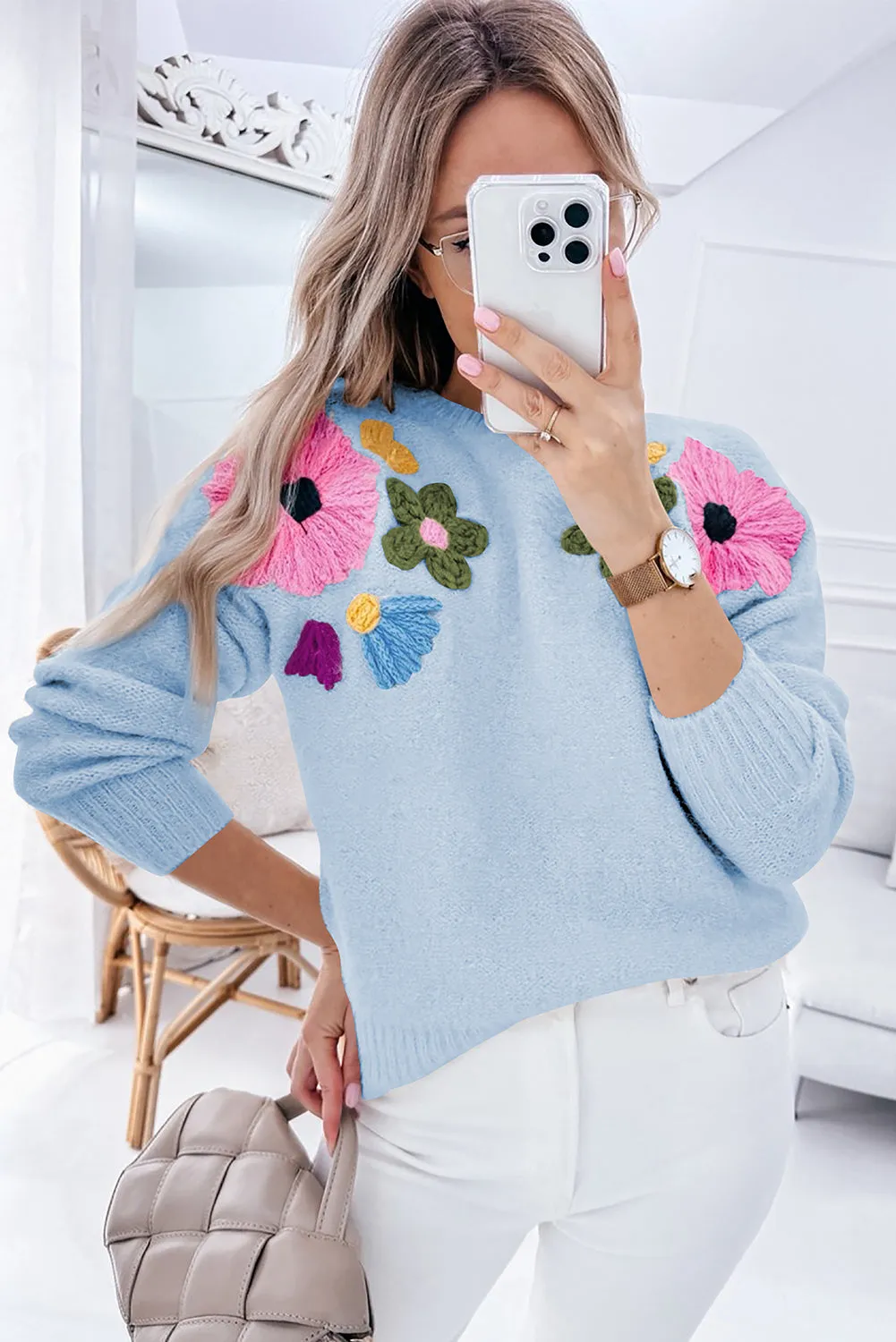 Flower Pattern Ribbed Edge Sweater sold by eAura product image thumbnail 3