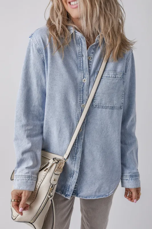 Beau Blue Long Sleeve Buttoned Chest Pocket Denim Shacket sold by eAura
