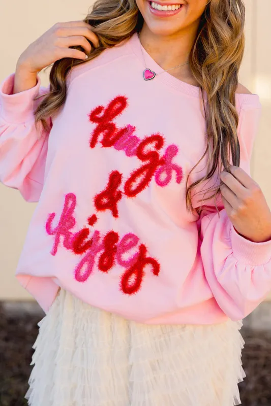 Pink Hugs and Kisses Pop Up Embroidered Raglan Sleeve Sweatshirt sold by eAura