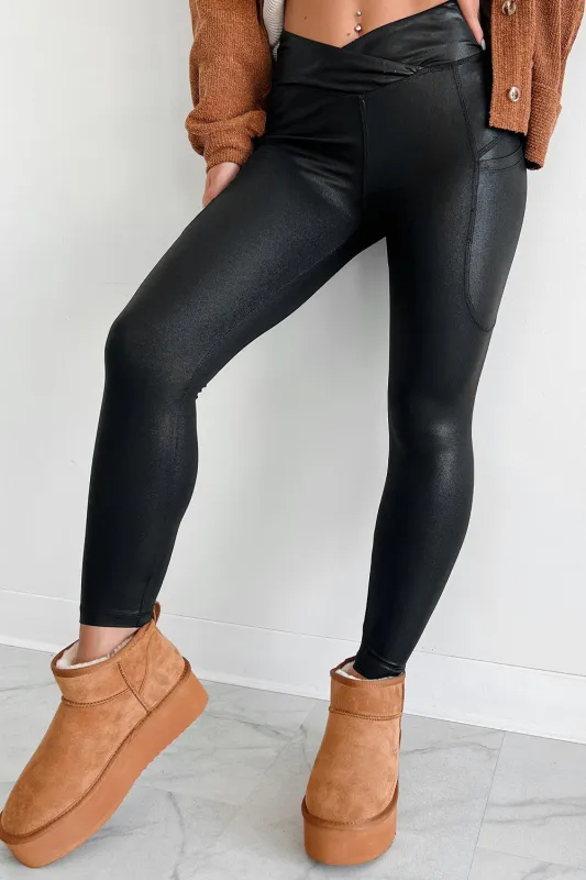 Black V Crossover High Waist Pocketed Leggings sold by eAura