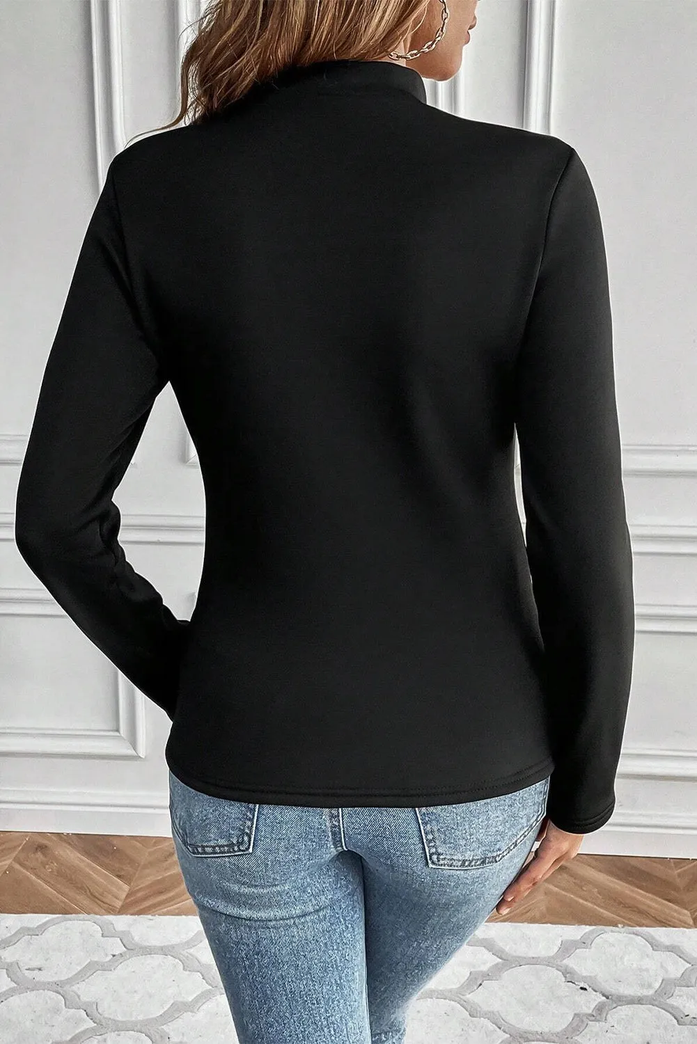 Black Mock Neck Thermal Lined Long Sleeve Tee sold by eAura product image thumbnail 2