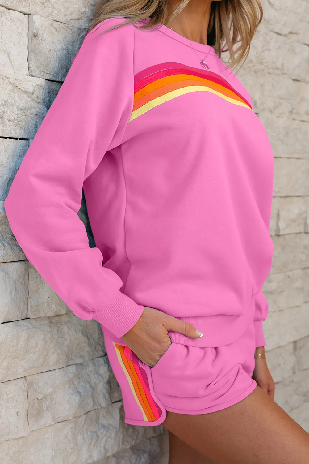 Bonbon Striped Accent Pullover and Shorts Two Piece Casual Set sold by eAura product image thumbnail 3