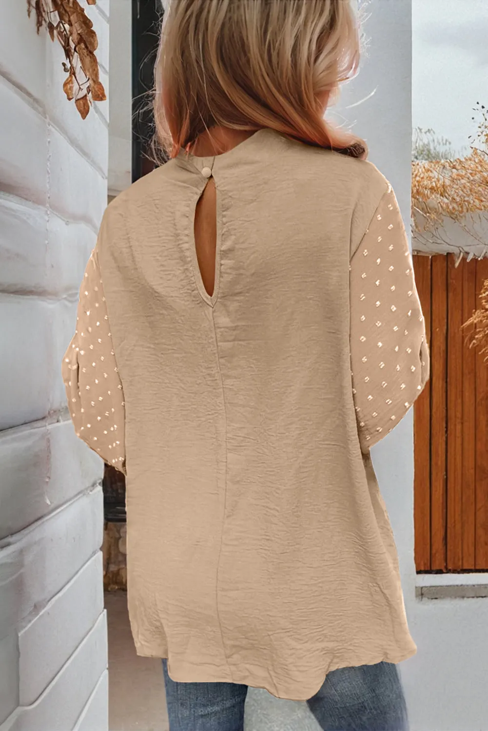Parchment Swiss Dot Balloon Sleeve Loose Blouse sold by eAura product image thumbnail 2