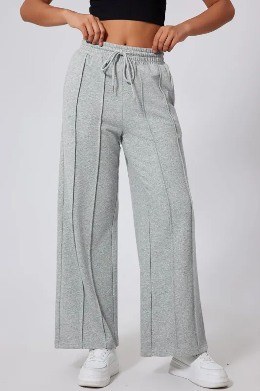 Gray Seamed Drawstring High Waist Wide Leg Sweatpants sold by eAura