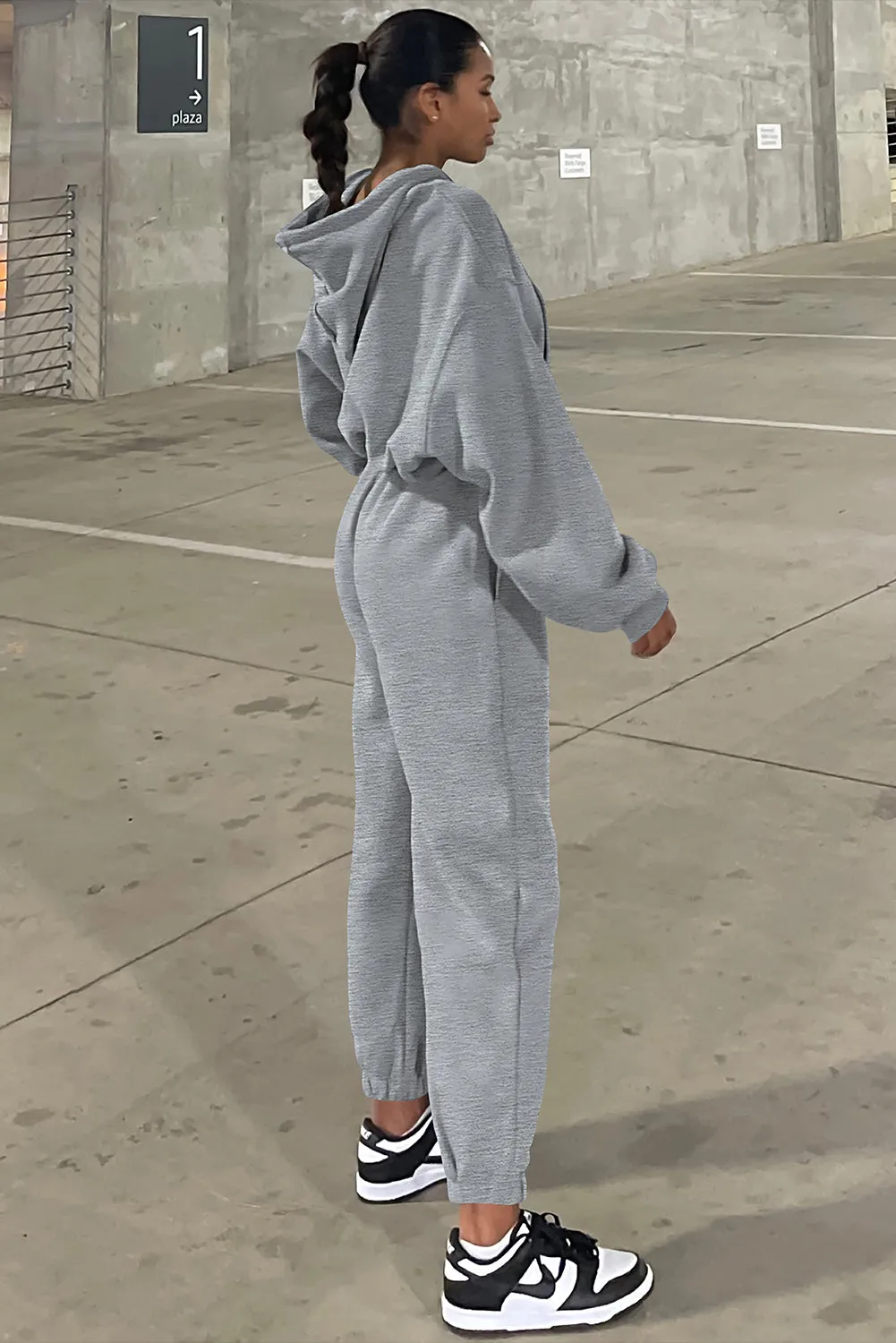 Grey Solid Drop Shoulder Hoodie and Joggers Activewear Set sold by eAura product image thumbnail 2