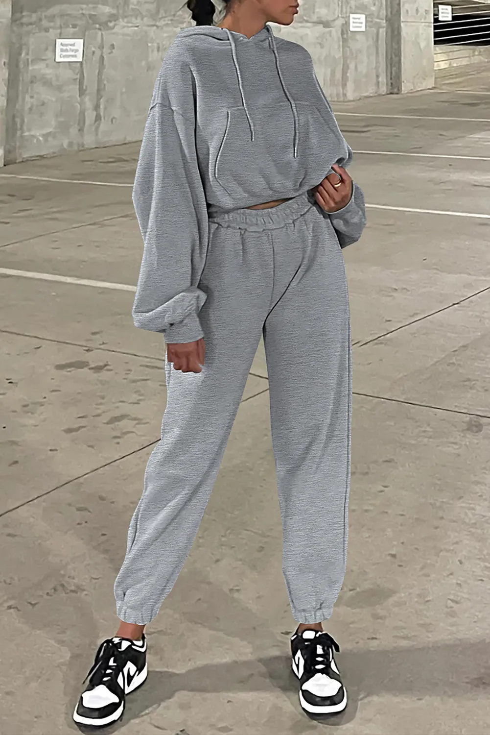 Grey Solid Drop Shoulder Hoodie and Joggers Activewear Set sold by eAura