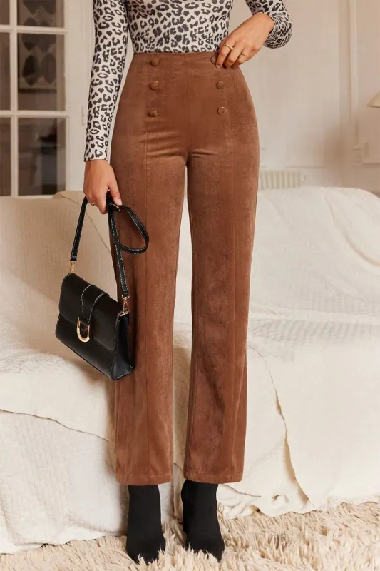 Chestnut Solid Colour Double Breasted Straight Leg Trousers sold by eAura