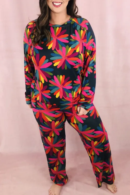 Black Plus Size Printed Long Sleeve and Trousers Lounge Set sold by eAura
