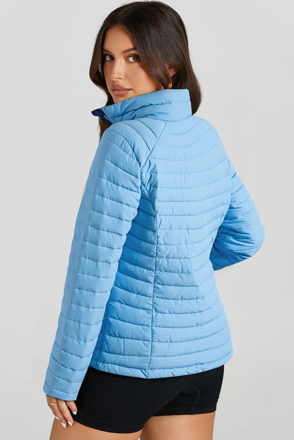 Myosotis Solid Colour Quilted Zip-up Puffer Jacket sold by eAura product image thumbnail 2