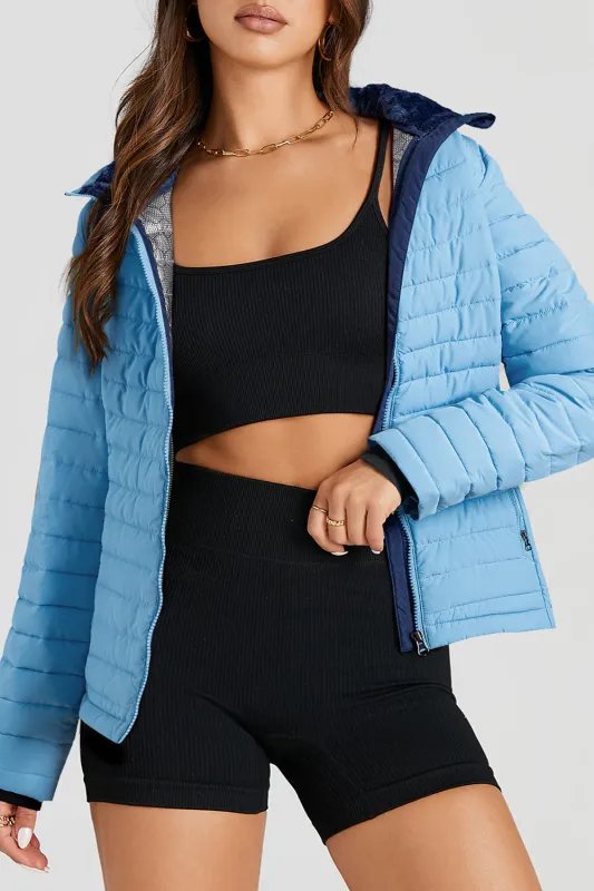 Myosotis Solid Colour Quilted Zip-up Puffer Jacket sold by eAura