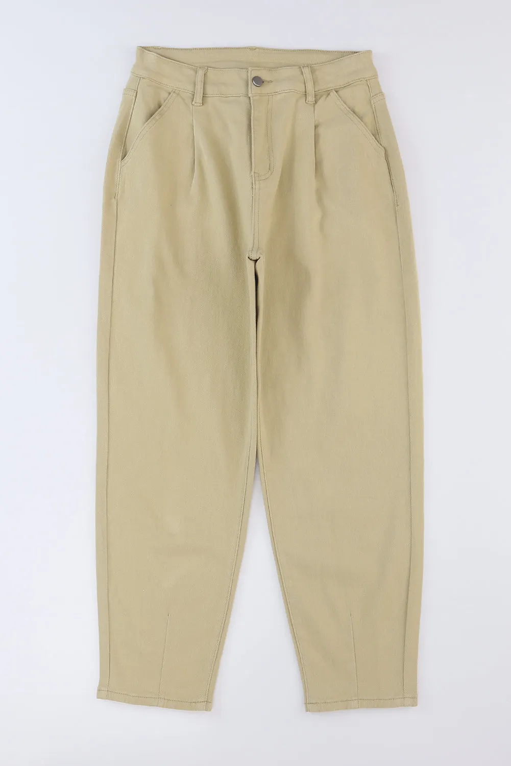 Khaki Solid High Waist Casual Trousers sold by eAura product image thumbnail 2