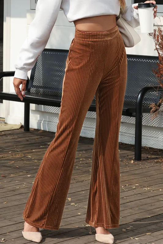 Chestnut Solid Colour High Waist Flare Corduroy Trousers sold by eAura