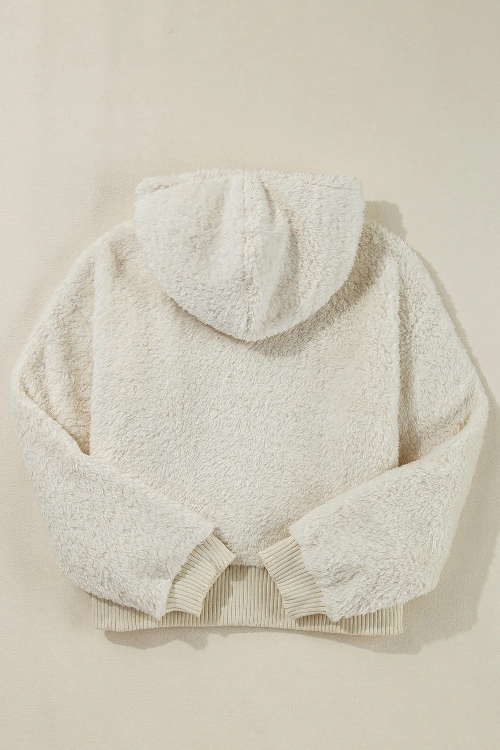 White Contrast Ribbed Edge Plush Hoodie sold by eAura product image thumbnail 5