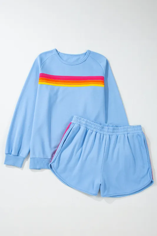 Beau Blue Striped Accent Pullover and Shorts Two Piece Casual Set sold by eAura