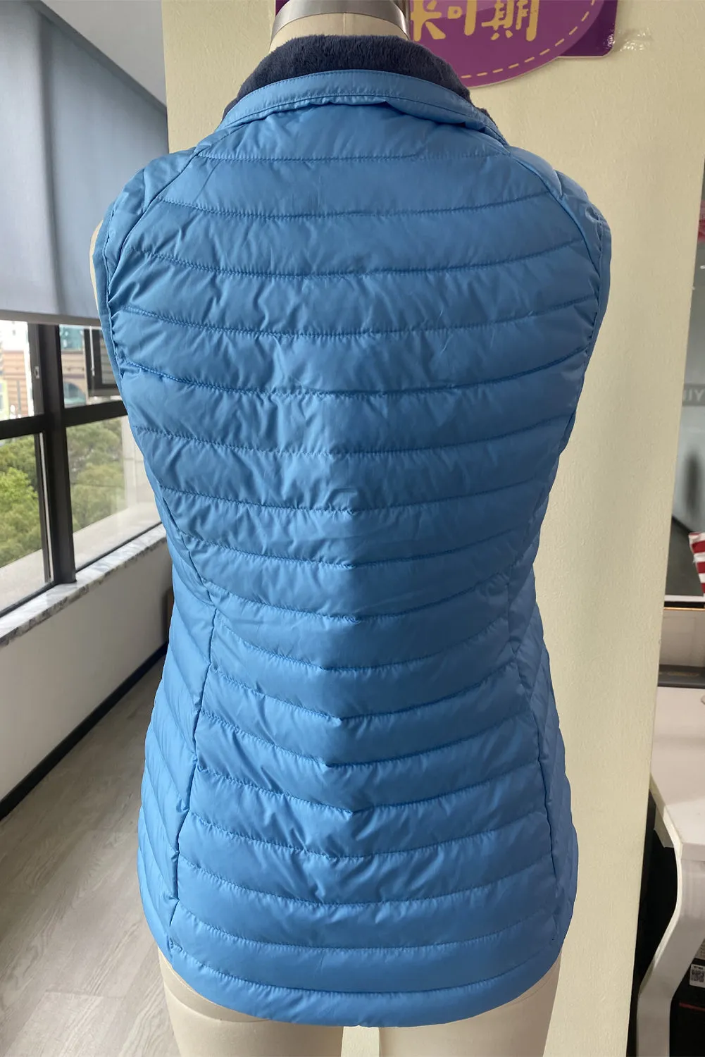 Sky Blue Plush Collared Quilted Zipped Puffer Vest sold by eAura product image thumbnail 5