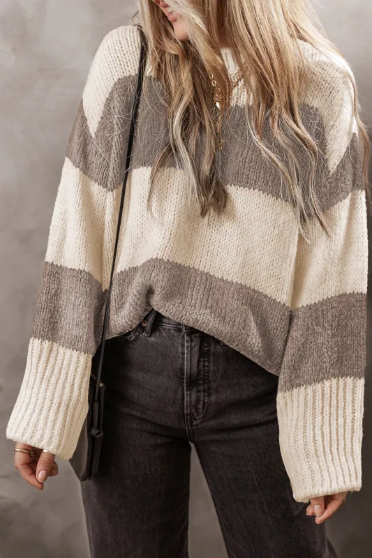 Simply Taupe Colourblock Loose Pullover Sweater sold by eAura