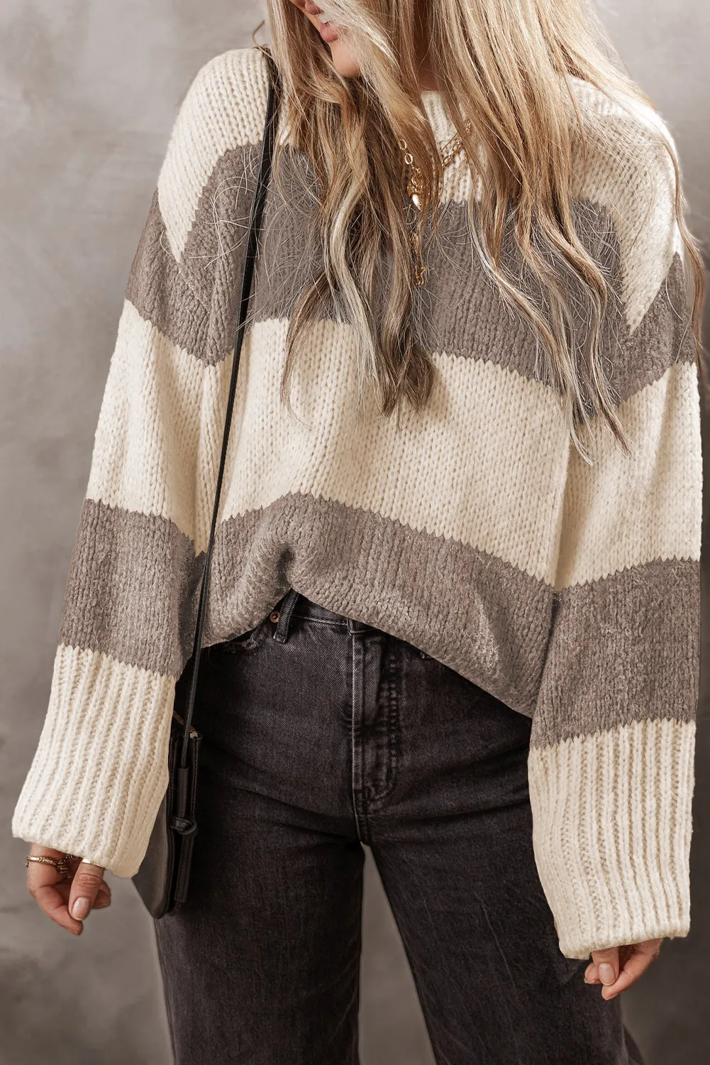 Simply Taupe Colourblock Loose Pullover Sweater sold by eAura