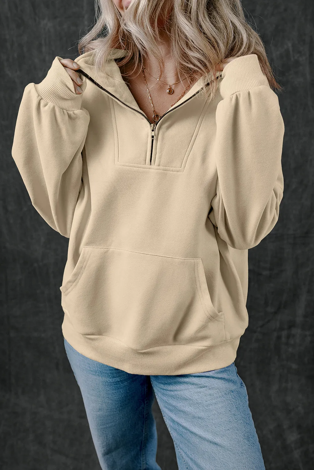 Smoke Grey Zip-up Stand Neck Kangaroo Pocket Sweatshirt sold by eAura product image thumbnail 3