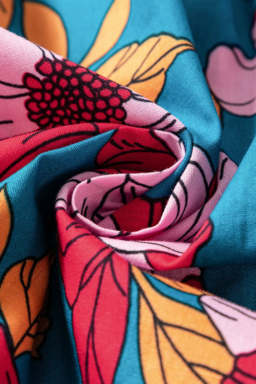 Red Floral Printed Balloon Sleeve Half Buttons Blouse sold by eAura product image thumbnail 5