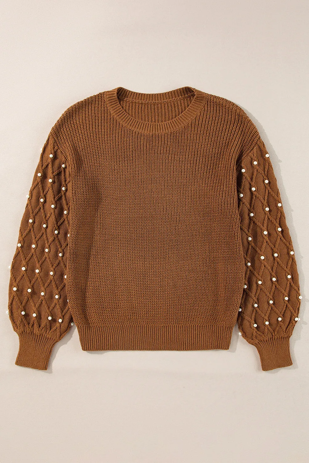 Chestnut Beaded Drop Shoulder Round Neck Sweater sold by eAura product image thumbnail 5