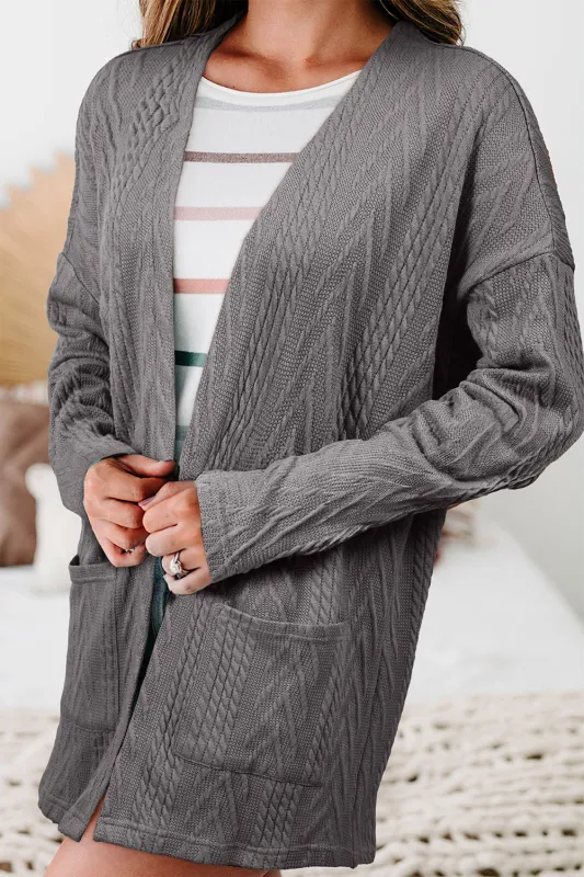 Medium Grey  Solid Textured Open Front Cardigan with Pocket made by eAura