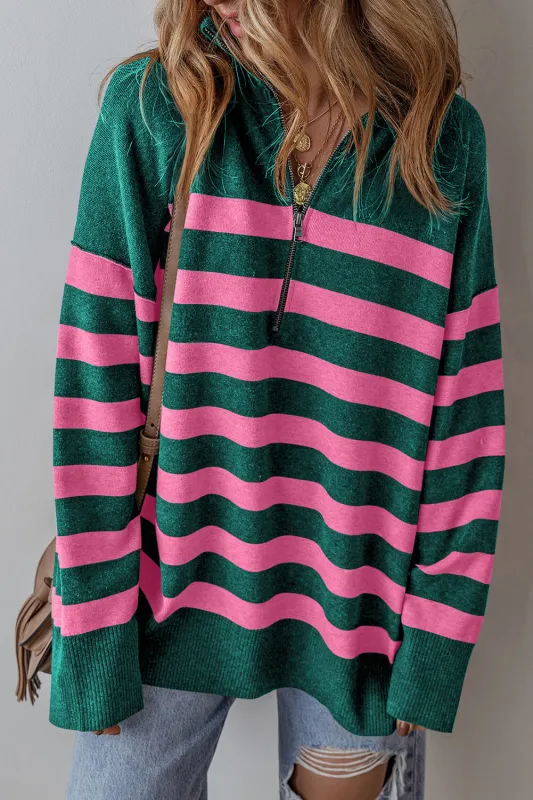 Green Collared Quarter Zipper Oversized Sweater sold by eAura