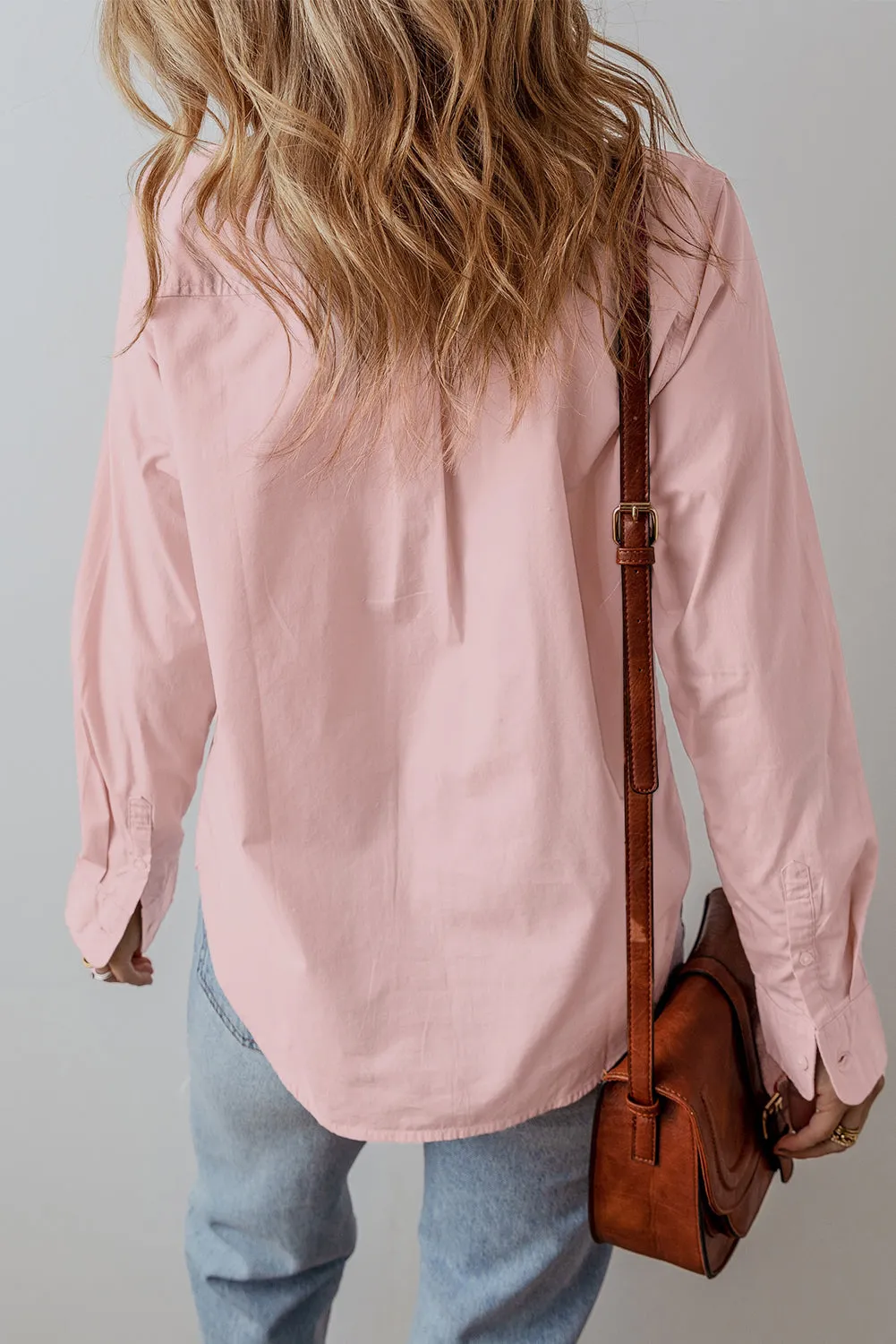 Light Pink Pleated Button-Up Loose Fit Casual Shirt sold by eAura product image thumbnail 2