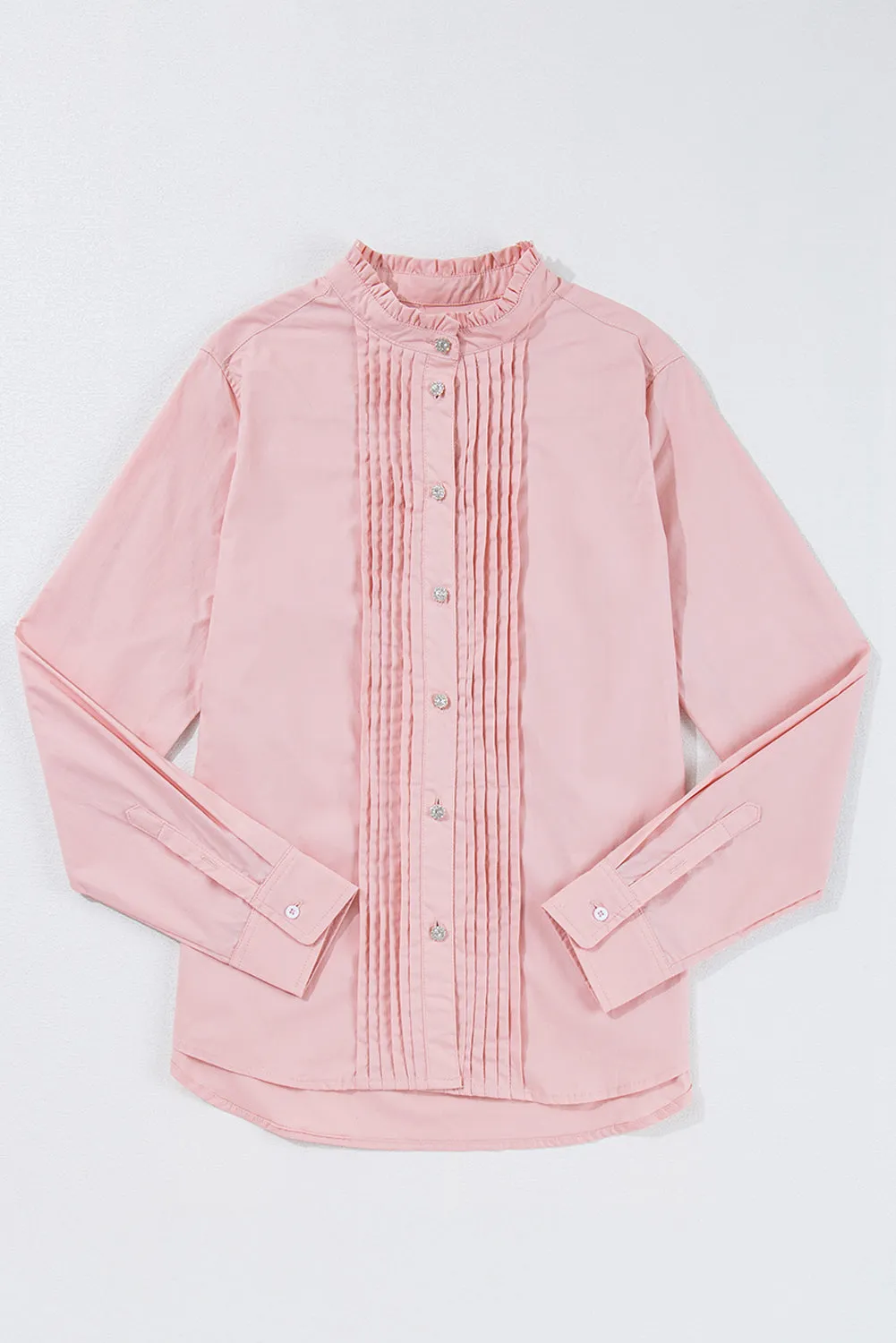 Light Pink Pleated Button-Up Loose Fit Casual Shirt sold by eAura product image thumbnail 4