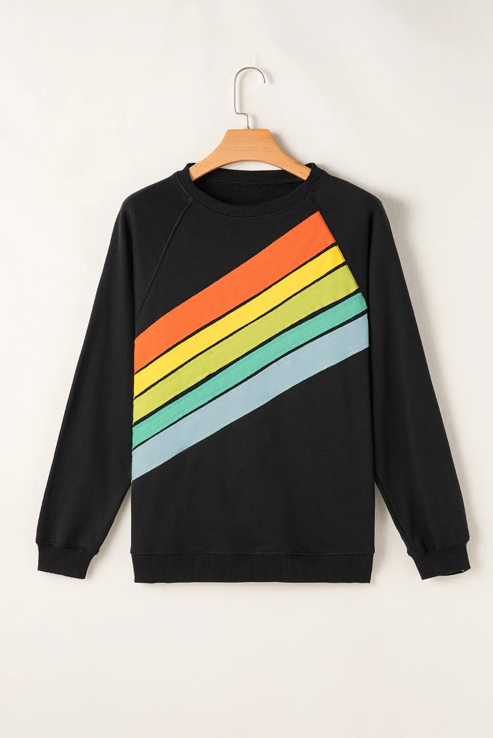 Black Rainbow Colourblock Striped Pullover Sweatshirt sold by eAura product image thumbnail 3