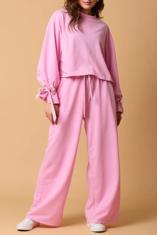 Bonbon Solid Colour Drawstring Long Sleeve Top and Trousers Set sold by eAura