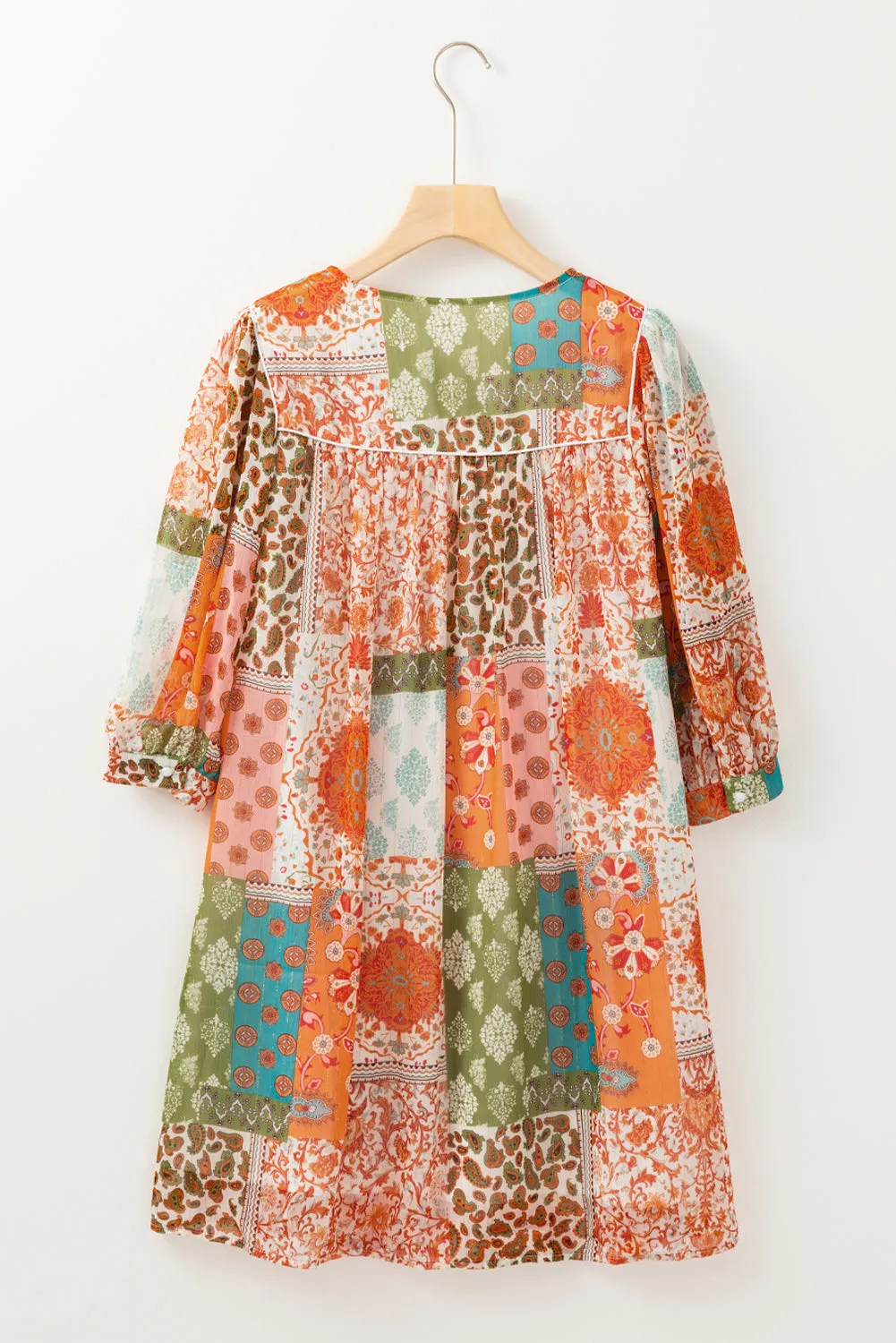 Orange Boho Paisley Mixed Print 3/4 Sleeve Chiffon Loose Dress sold by eAura product image thumbnail 2