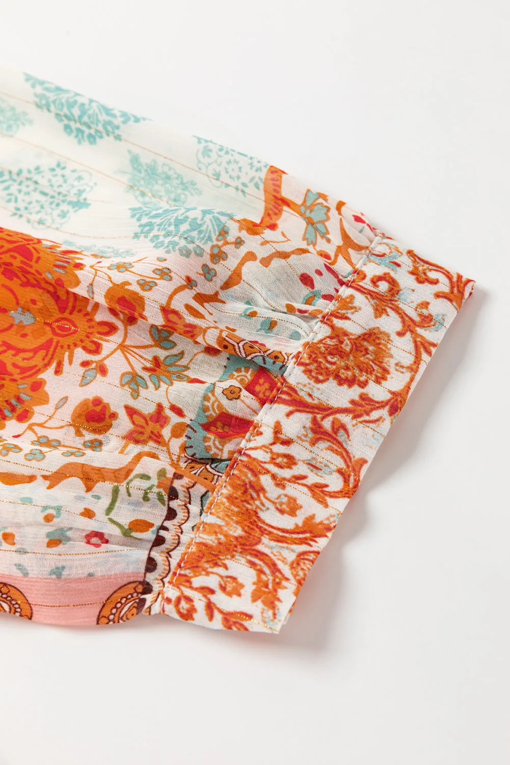 Orange Boho Paisley Mixed Print 3/4 Sleeve Chiffon Loose Dress sold by eAura product image thumbnail 5