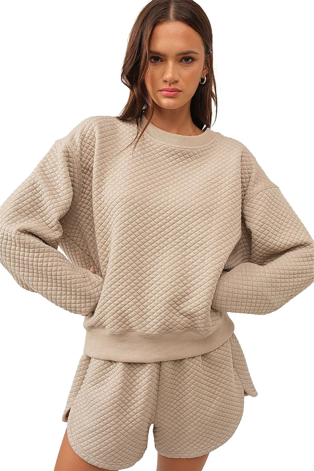 Parchment Solid Colour Quilted Long Sleeve Top and Shorts Set sold by eAura product image thumbnail 3