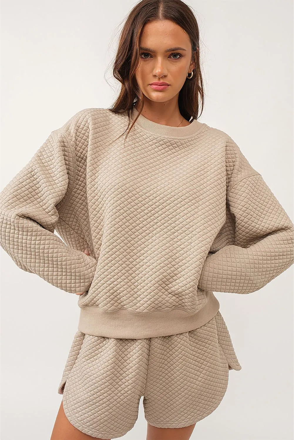 Parchment Solid Colour Quilted Long Sleeve Top and Shorts Set sold by eAura product image thumbnail 2