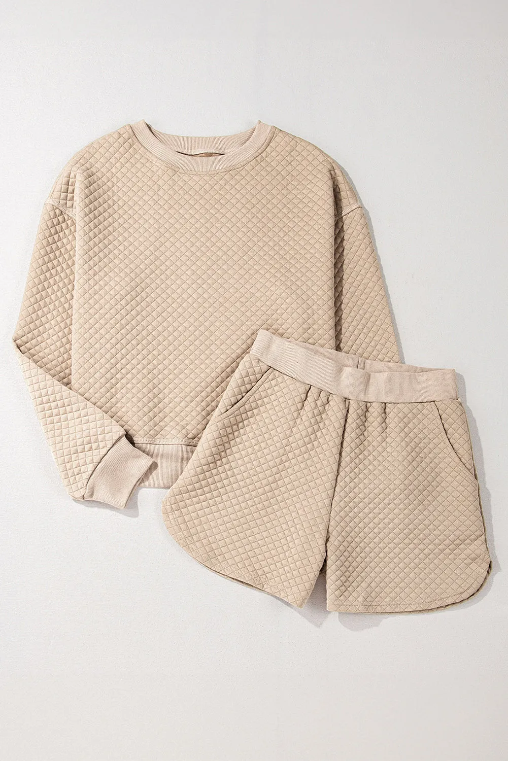 Parchment Solid Colour Quilted Long Sleeve Top and Shorts Set sold by eAura product image thumbnail 4
