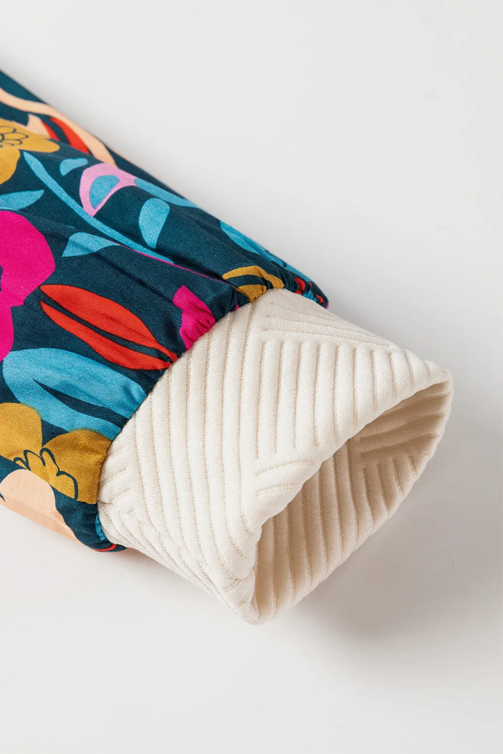 White Floral Patchwork Sleeve Textured Plus Size Pullover Top sold by eAura product image thumbnail 5