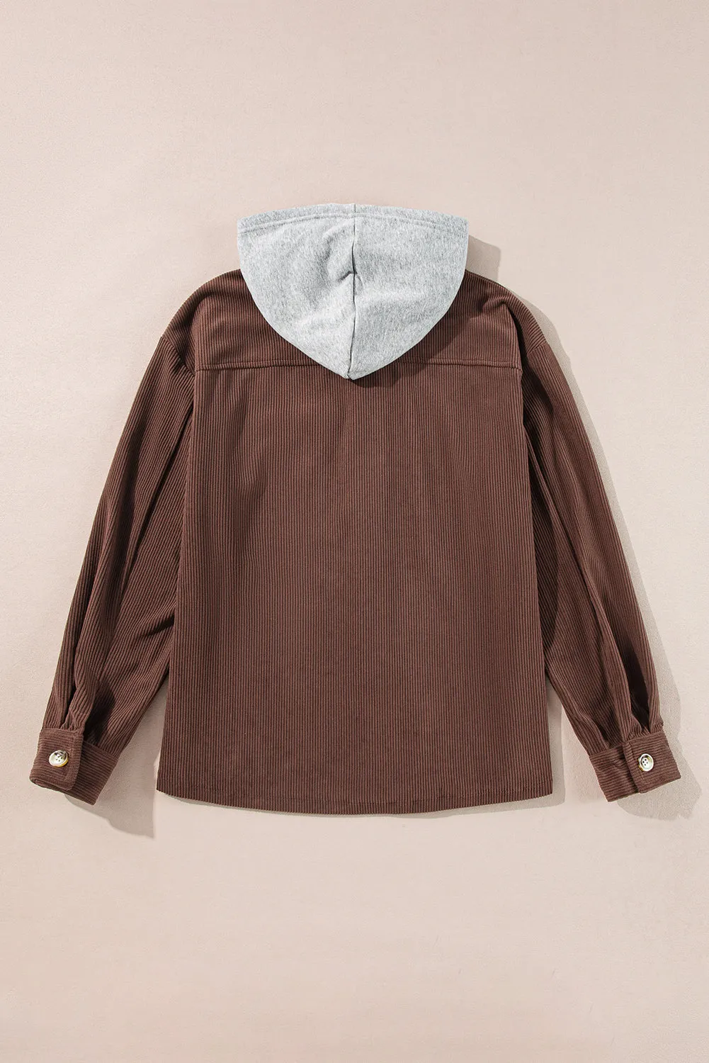 Coffee Hooded Drawstring Pockets Corduroy Shacket sold by eAura product image thumbnail 5