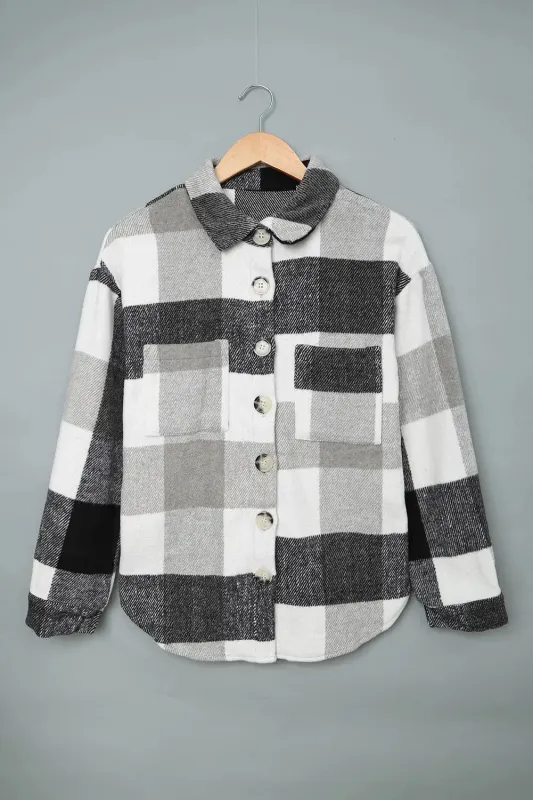 Plaid Buttoned Long Sleeve Jacket with Pocket sold by eAura