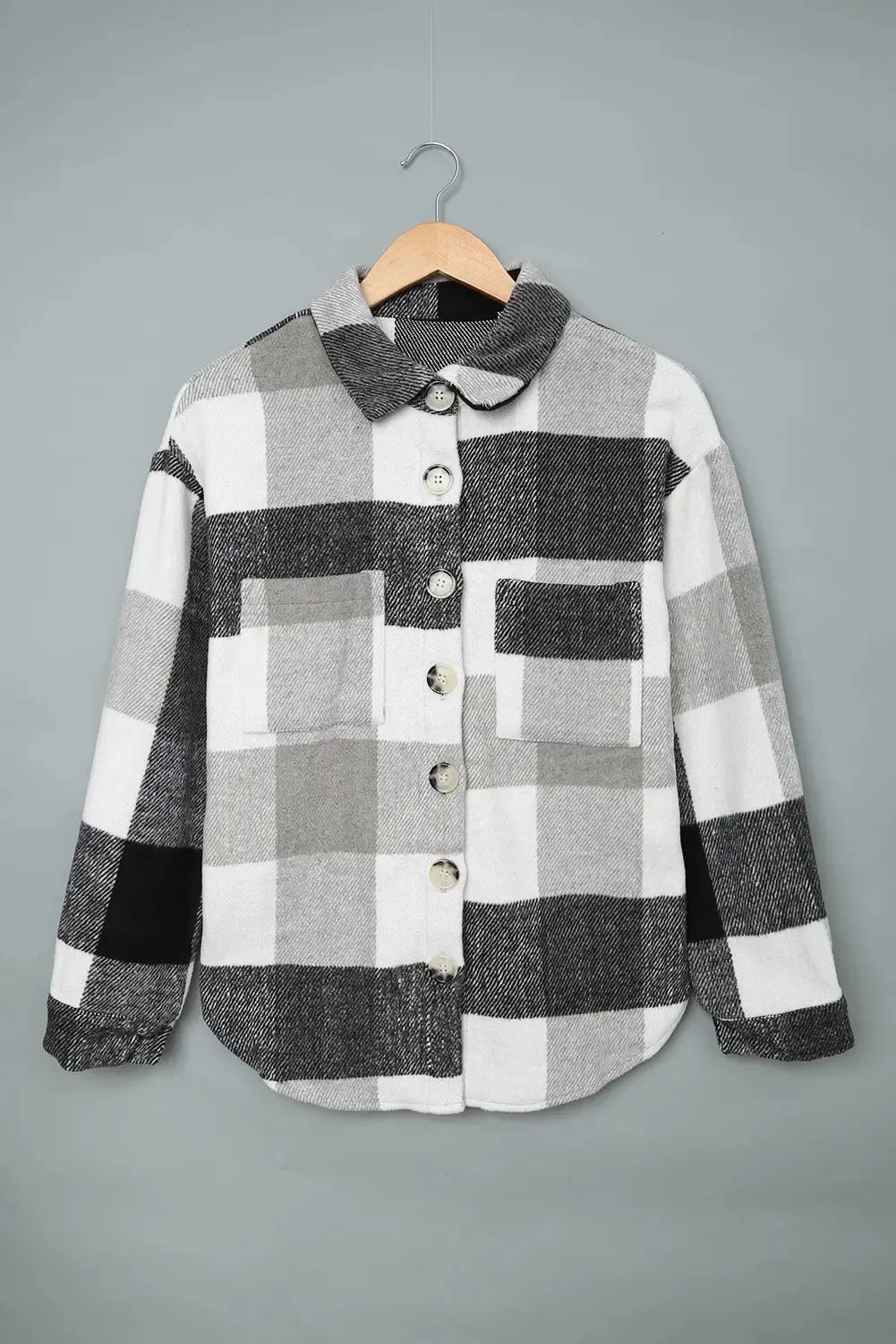 Plaid Buttoned Long Sleeve Jacket with Pocket sold by eAura