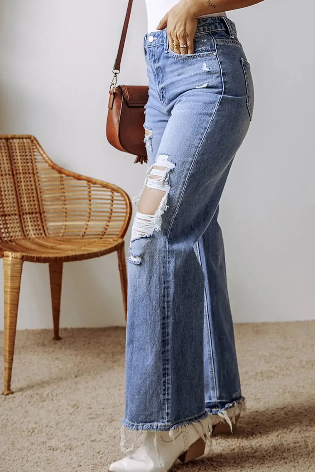 Ashleigh Blue Distressed Raw Hem Straight Leg High Waist Jeans sold by eAura product image thumbnail 3