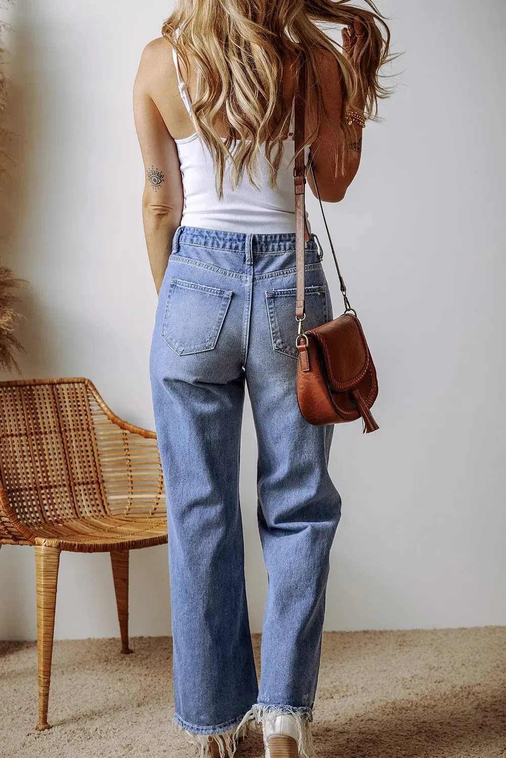 Ashleigh Blue Distressed Raw Hem Straight Leg High Waist Jeans sold by eAura product image thumbnail 5
