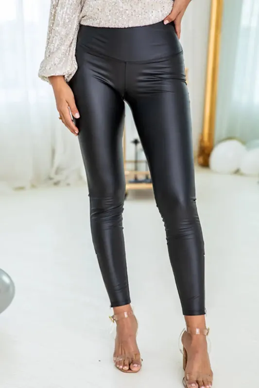 Black Faux Leather Zipped Detail Leggings sold by eAura