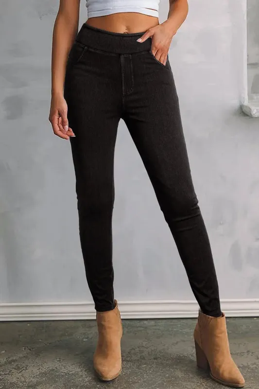 Black Solid Colour High Waist Stretchy Slim Fit Jeggings sold by eAura