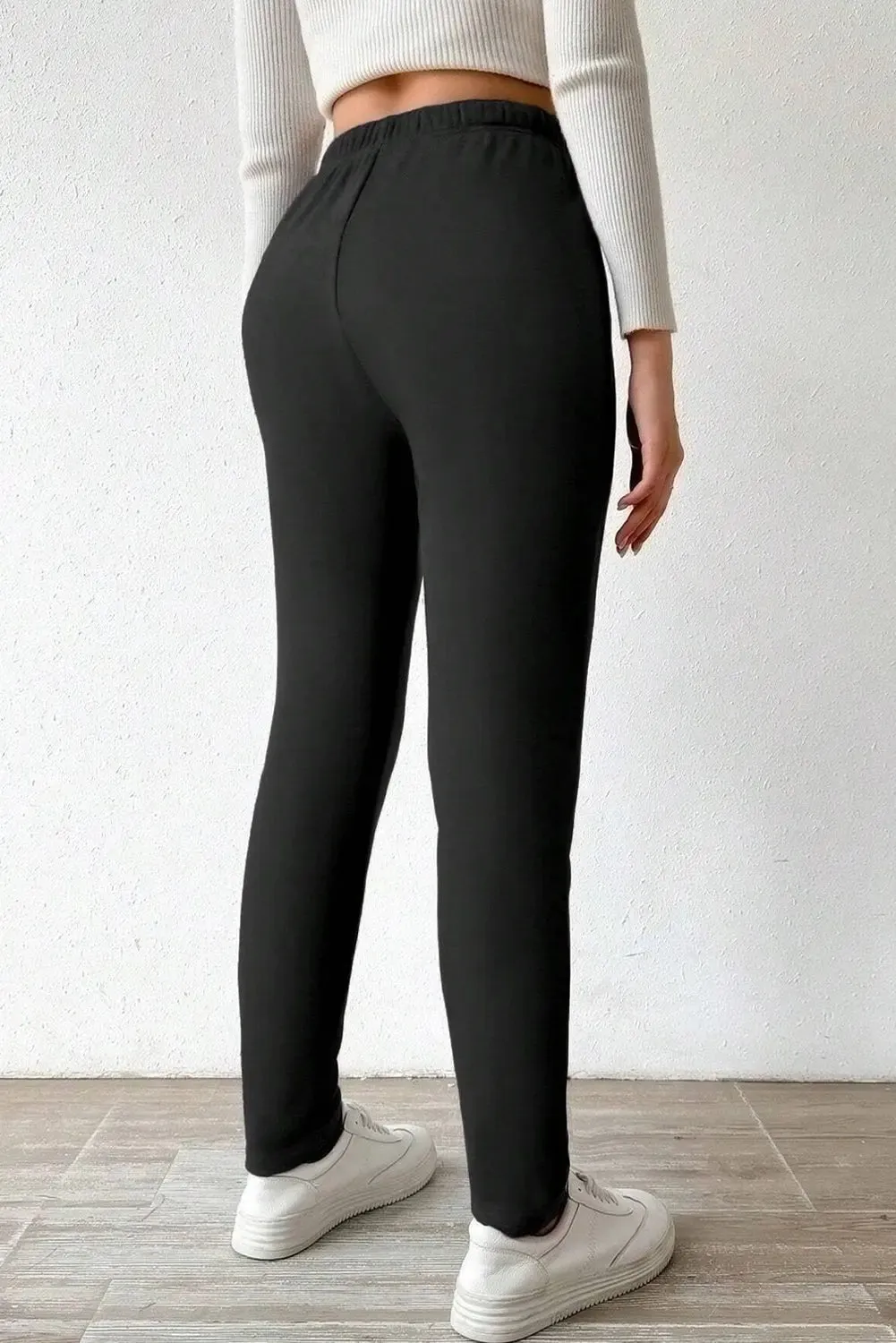 Black Thermal Lined Drawstring High Waist Leggings sold by eAura product image thumbnail 2